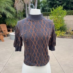 Free People Balloon sleeve embroidered monogram top halloween